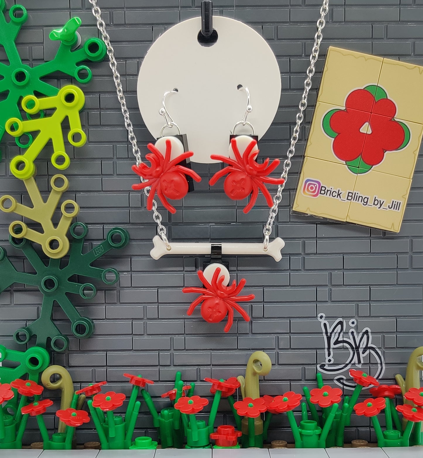 RED SPIDER AND BONE EARRING NECKLACE COMBO