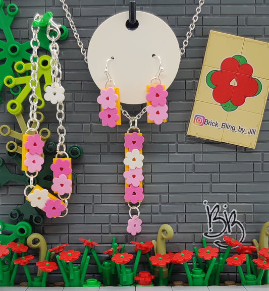 SHADES OF PINK FLOWER BRACELET EARRING NECKLACE COMBO